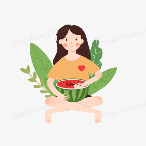 情侣手绘吃瓜,情侣吃瓜时光的美好定格